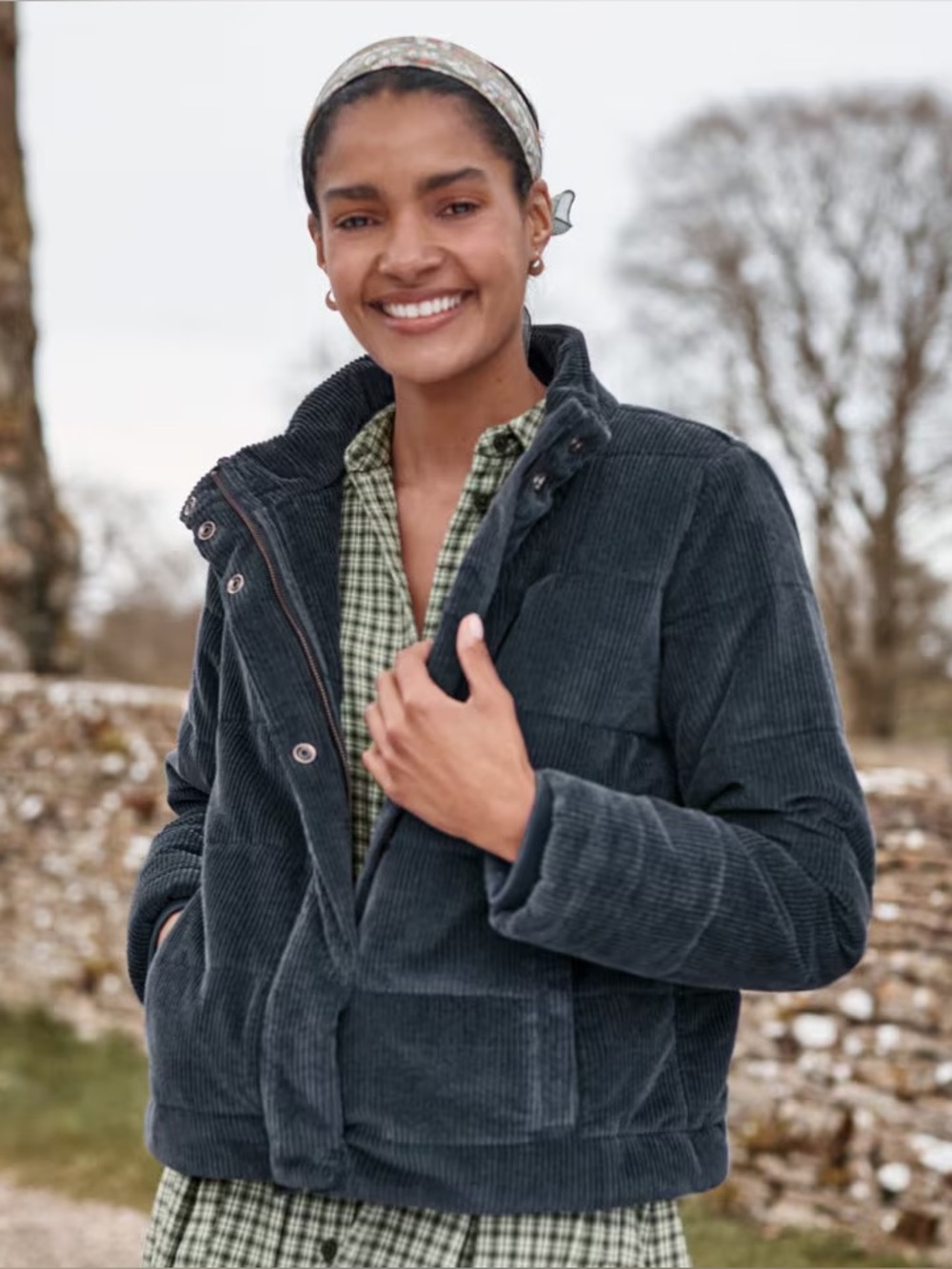 Garnet Hill Arlo Organic-Cotton Corduroy Puffer Coat Jacket Classic Navy Blue 16